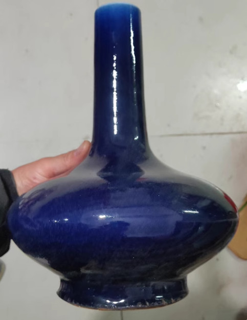 Fine Chinese Handmade Painting Blue Glaze Porcelain Shang Vase