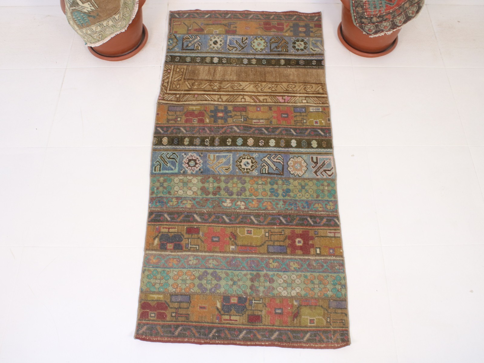 2×5 Patchwork Accent Rug, Handmade Turkish Rug, Vintage Multi Color, 2.4×5.4 Ft