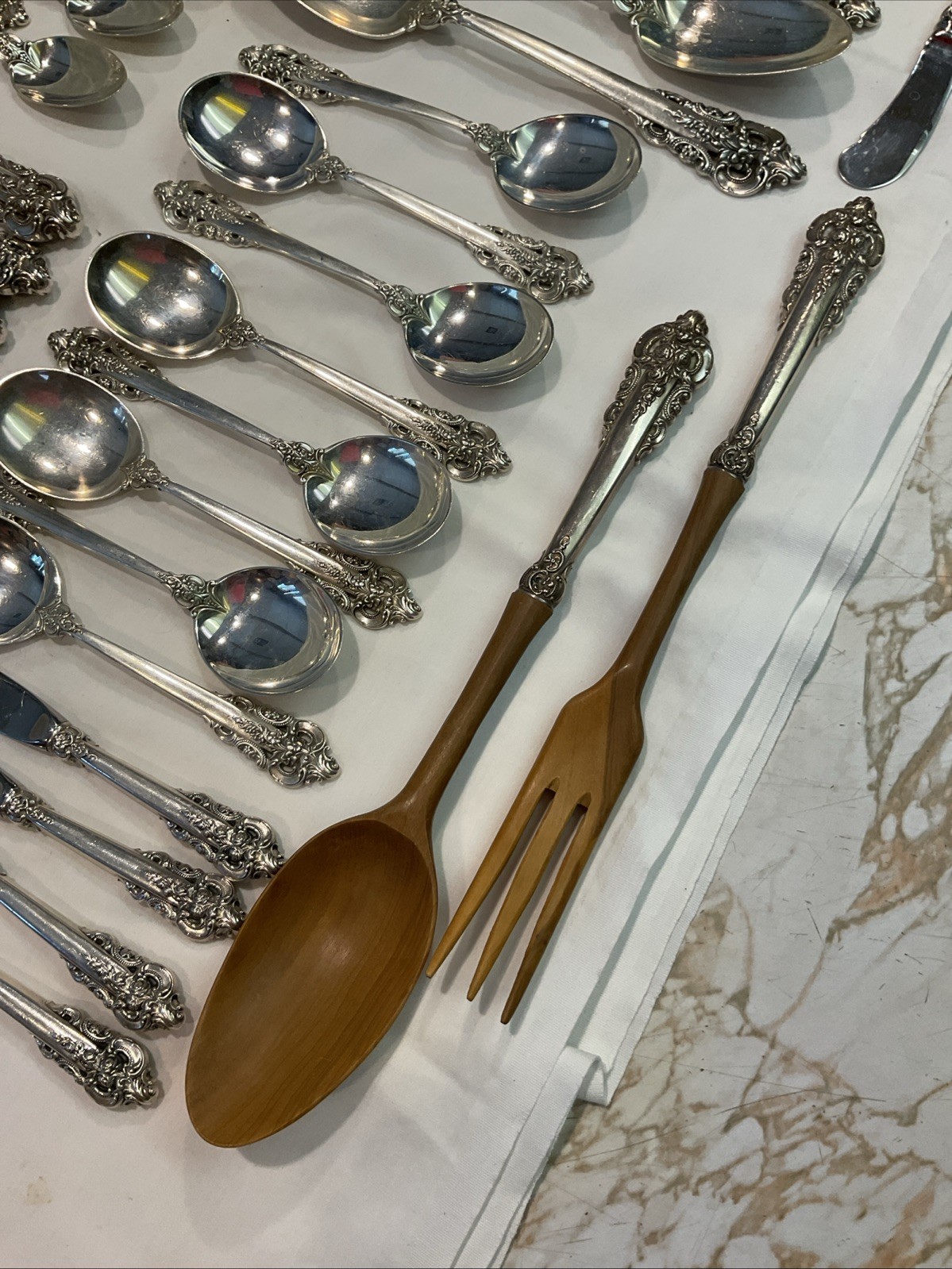 93pc Wallace Sterling Silver Grande Baroque Flatware 10 Person Service + More