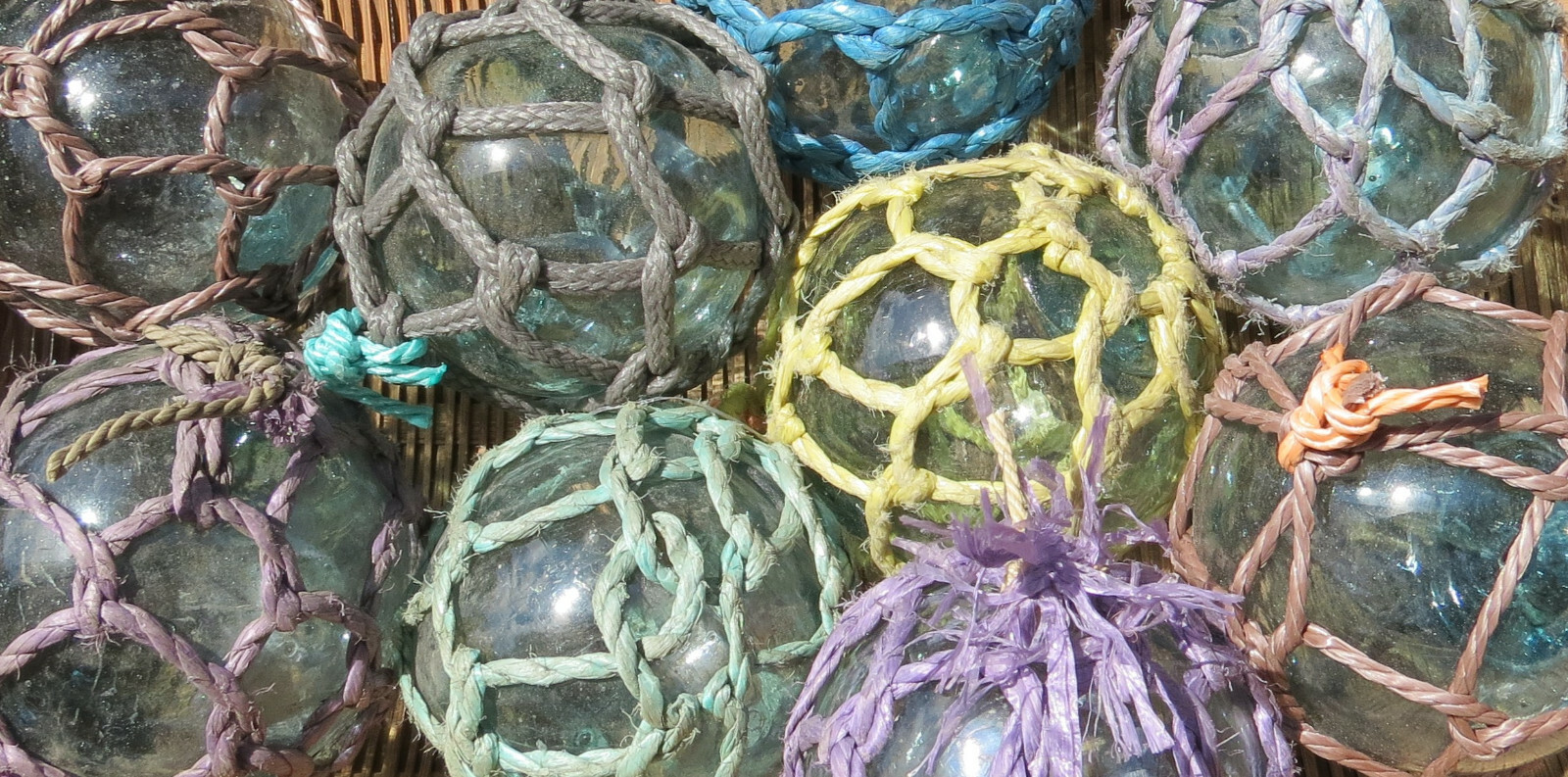 Japanese Glass Fishing FLOATS 3″ Netted LOT-9 Net Buoy Authentic Vintage!