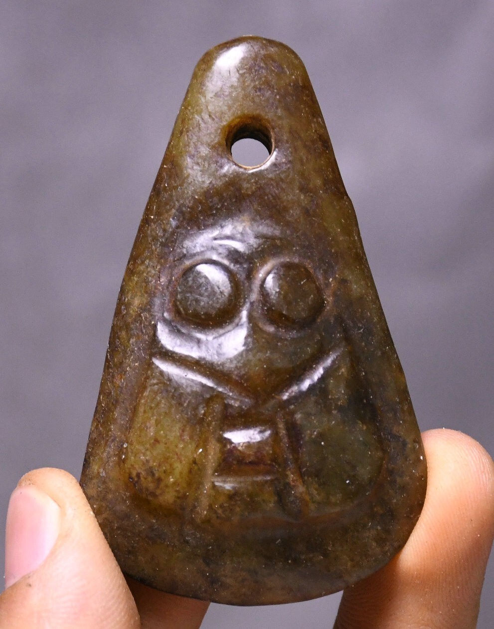 6CM China Hongshan Culture Old Jade Carved Beast Animal Face Amulet Pendant
