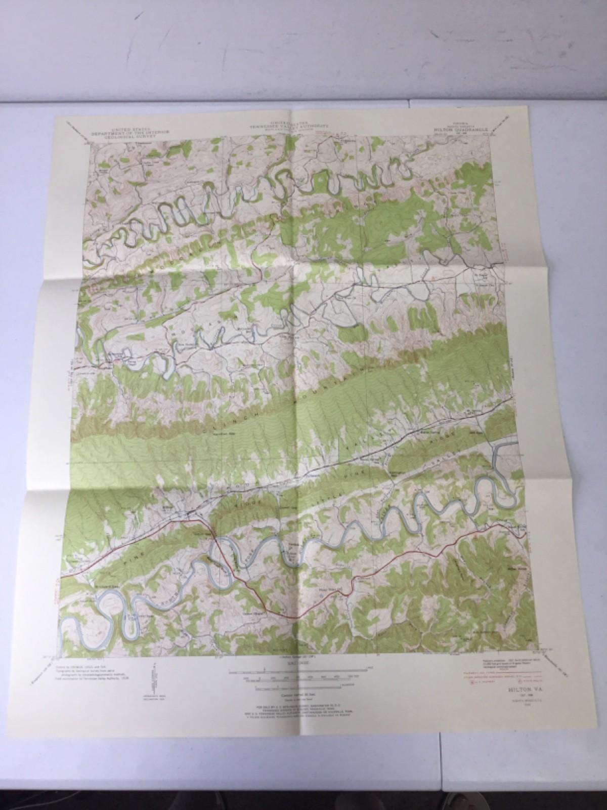Vintage TVA Topographic Map. 1938 Hilton VA, 22″x27″