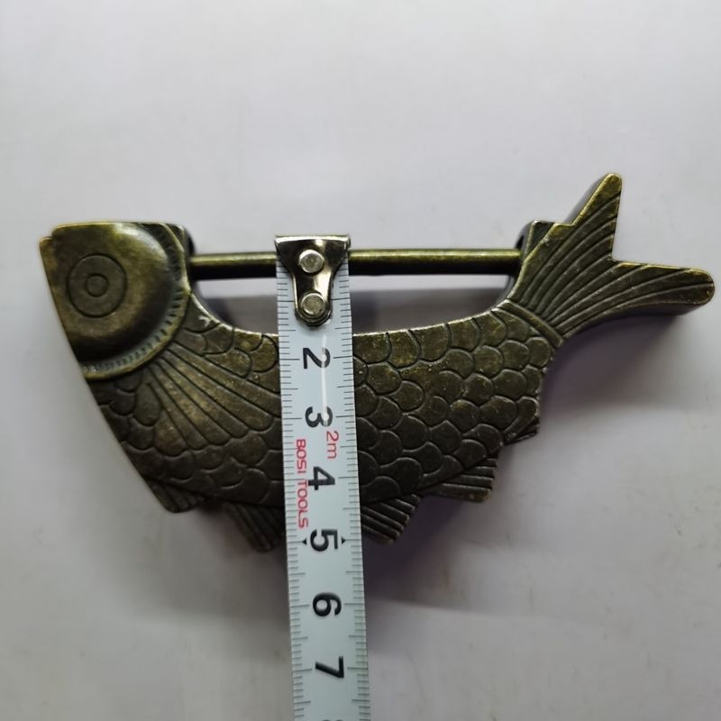 Vintage Style Brass Fish Padlock Medium Size Horizontal Lock Chinese Box Door