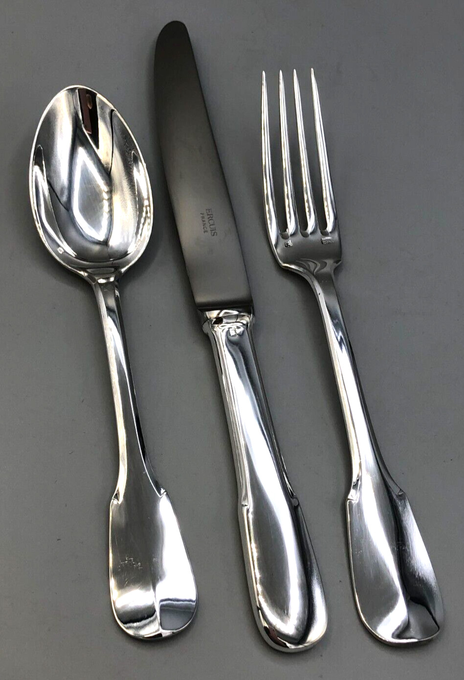 Vieux Paris by Ercuis silverplate partial Place Setting, knife, fork and soup