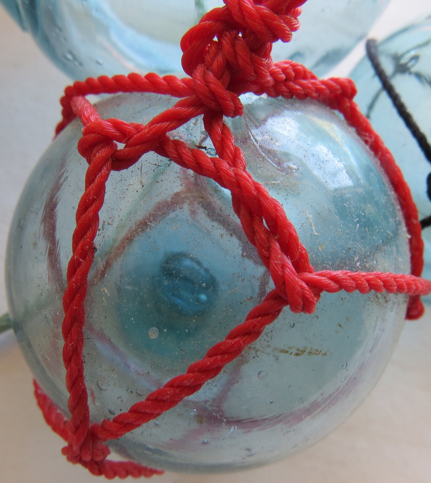 Japanese GLASS FLOATS (9) ODD BALLS Makers Mark Swirls Tape Plastic Net Spindle