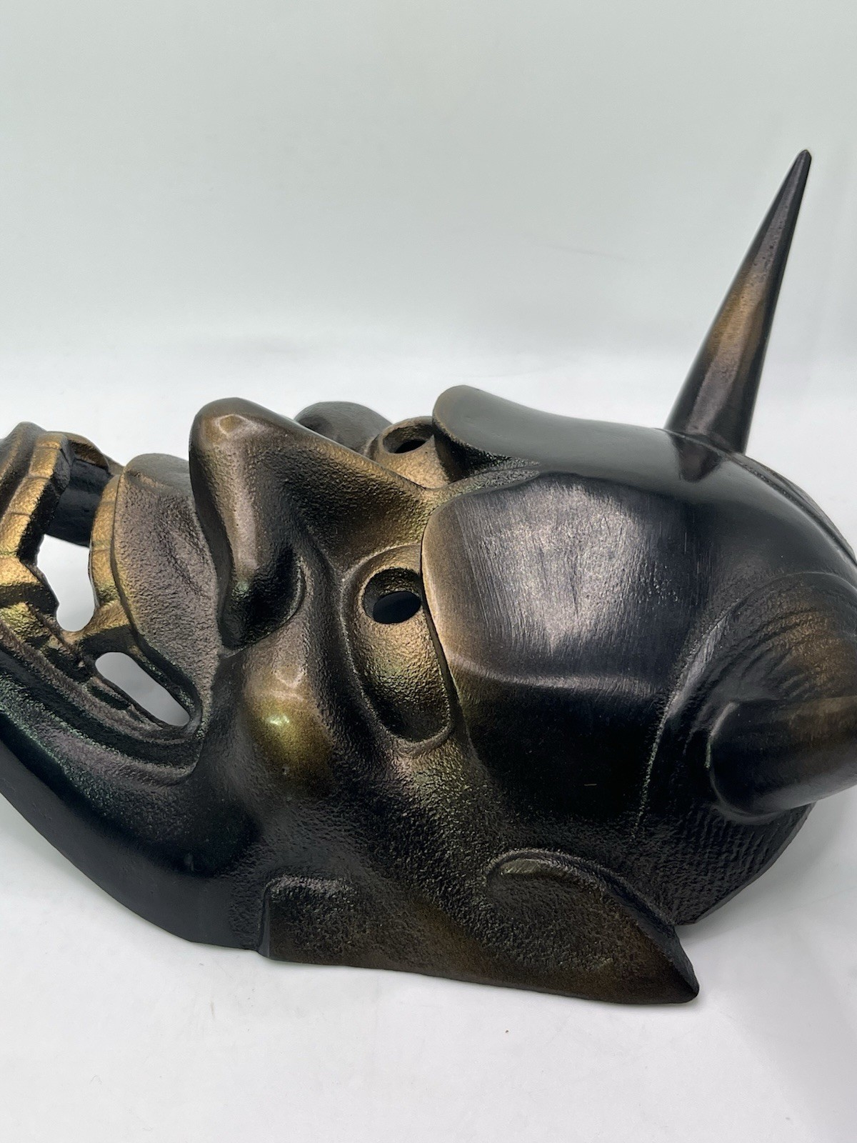 Vintage Japanese Iron Noh Hannya Iron Mask Takaoka-Doki Signed Collector’s 2.5lb
