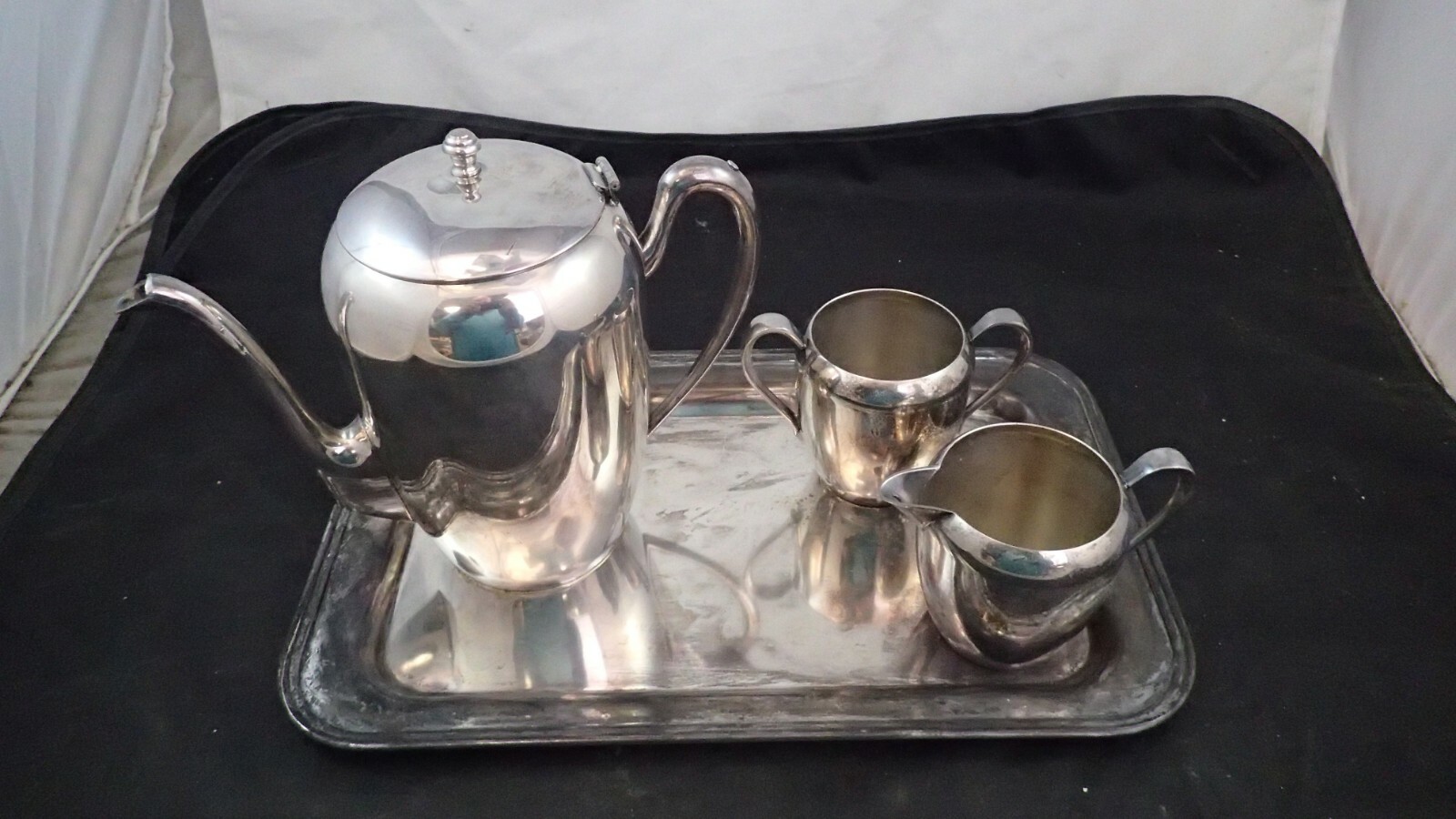 Vintage Keyston Ware Silverplate Coffee/Tea Pot Creamer Sugar Tray Set