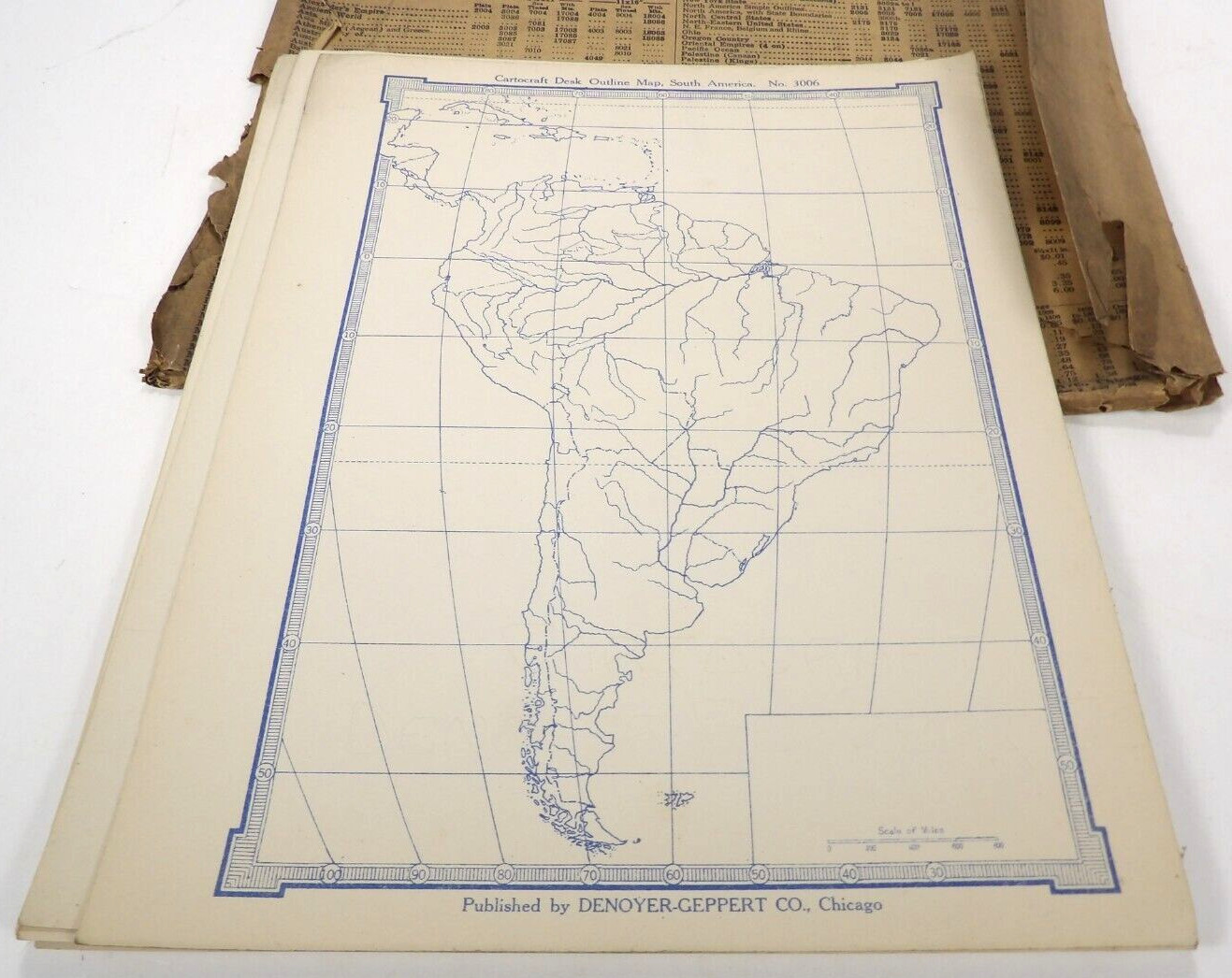 Vtg 45+ 1928 Cartocraft Outline Maps South America DENOYER-GEPPERT CO School