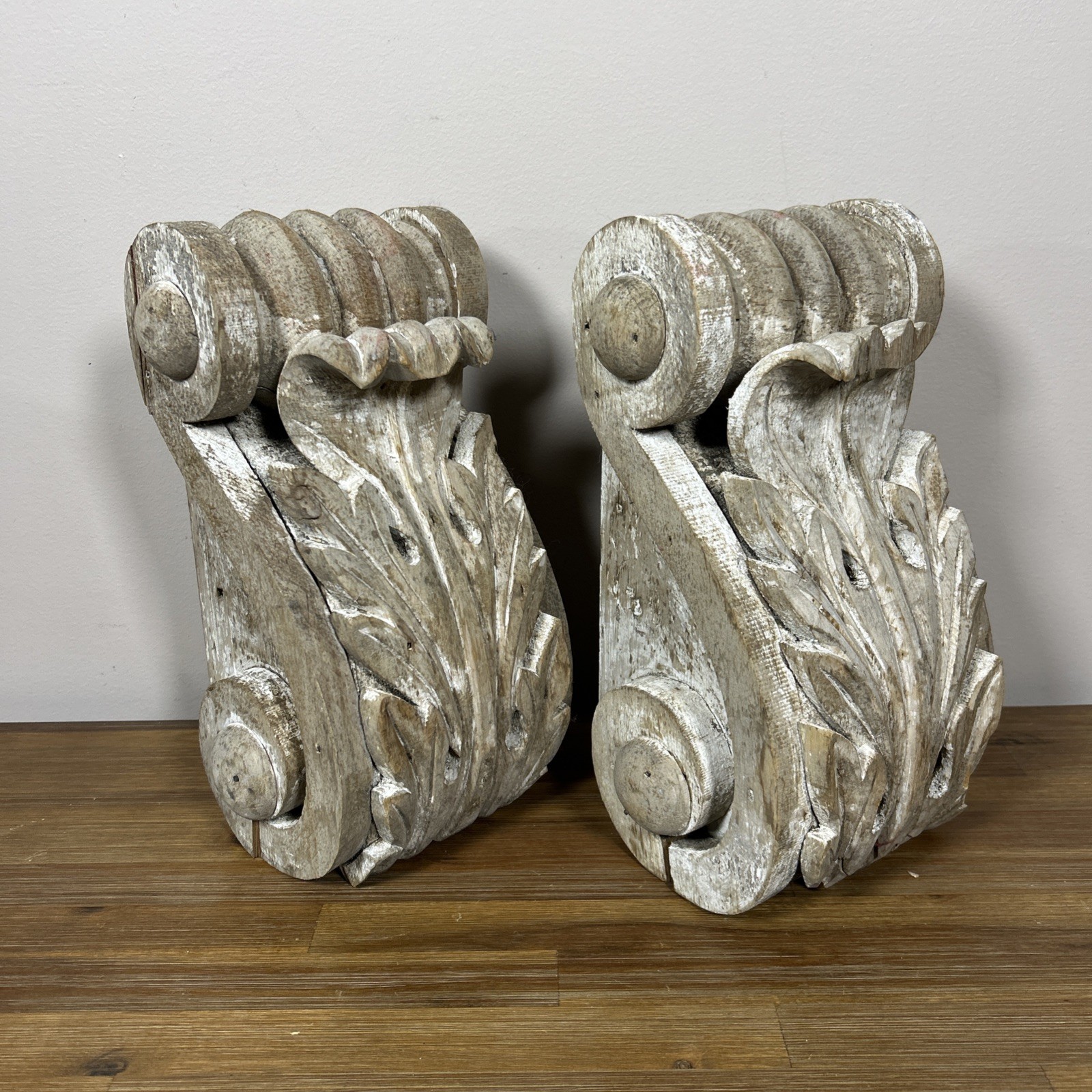 Pair of Large Antique Wooden Corbels Brackets Architectural Salvage Decor