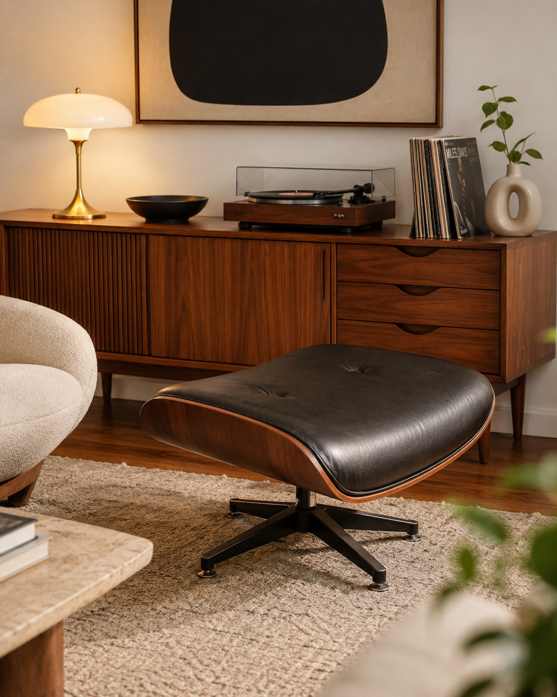 Vintage Herman Miller Eames STYLE Lounge Ottoman Foot Stool MID USA Made Base