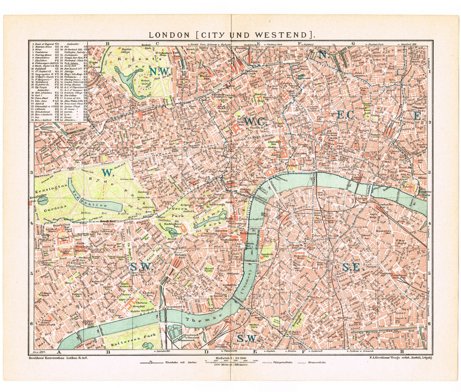 LONDON England Antique 1897 dated map United Kingdom ORIGINAL Great Britain