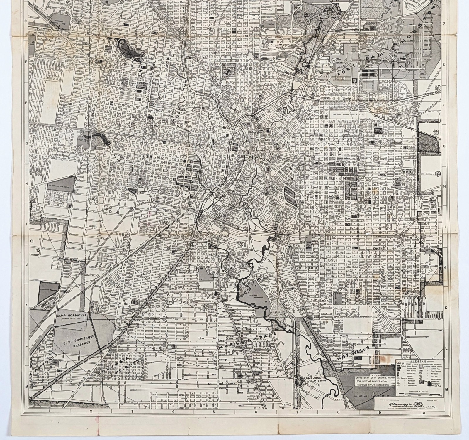 c1950 San Antonio – Texas Map ORIGINAL – Finder Map Large Antique