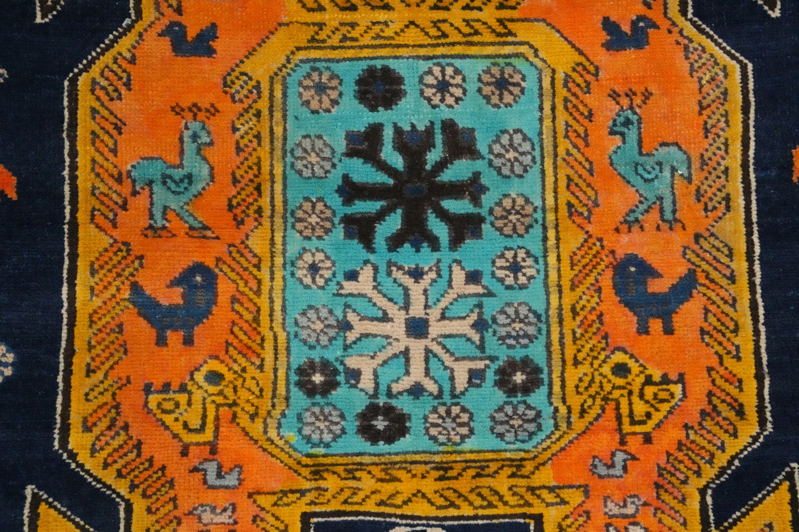 Animals Design Blue Wool Hand-made Tribal Rug Geometric Traditional Carpet 4×8