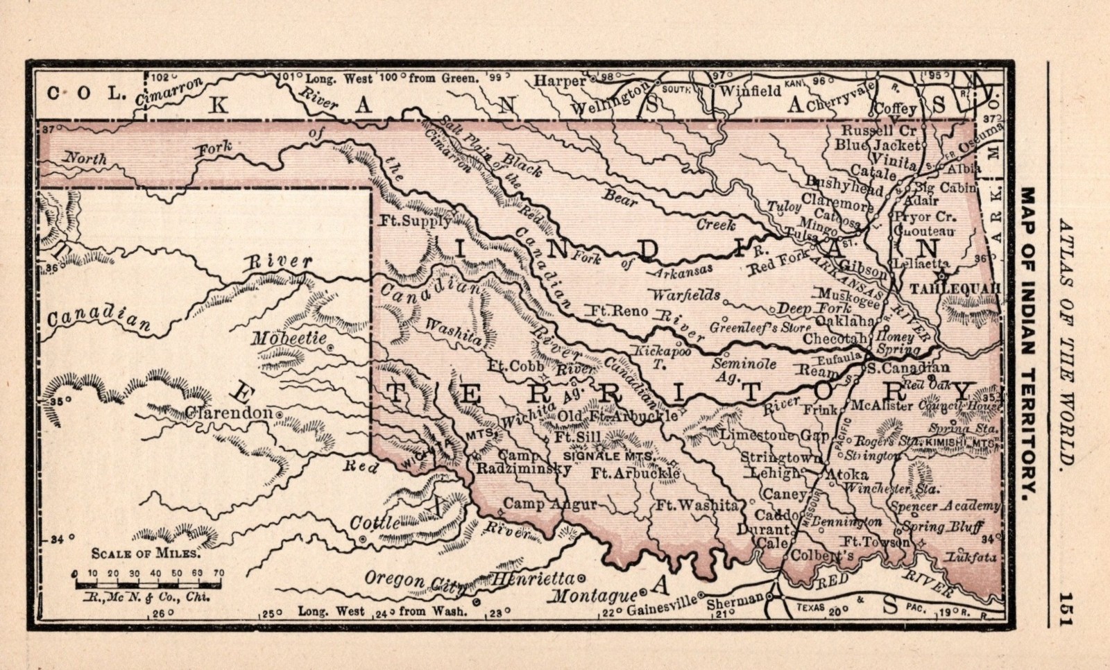 TINY Antique Indian Territory Map 1888 MINIATURE Vintage Atlas Map 2848