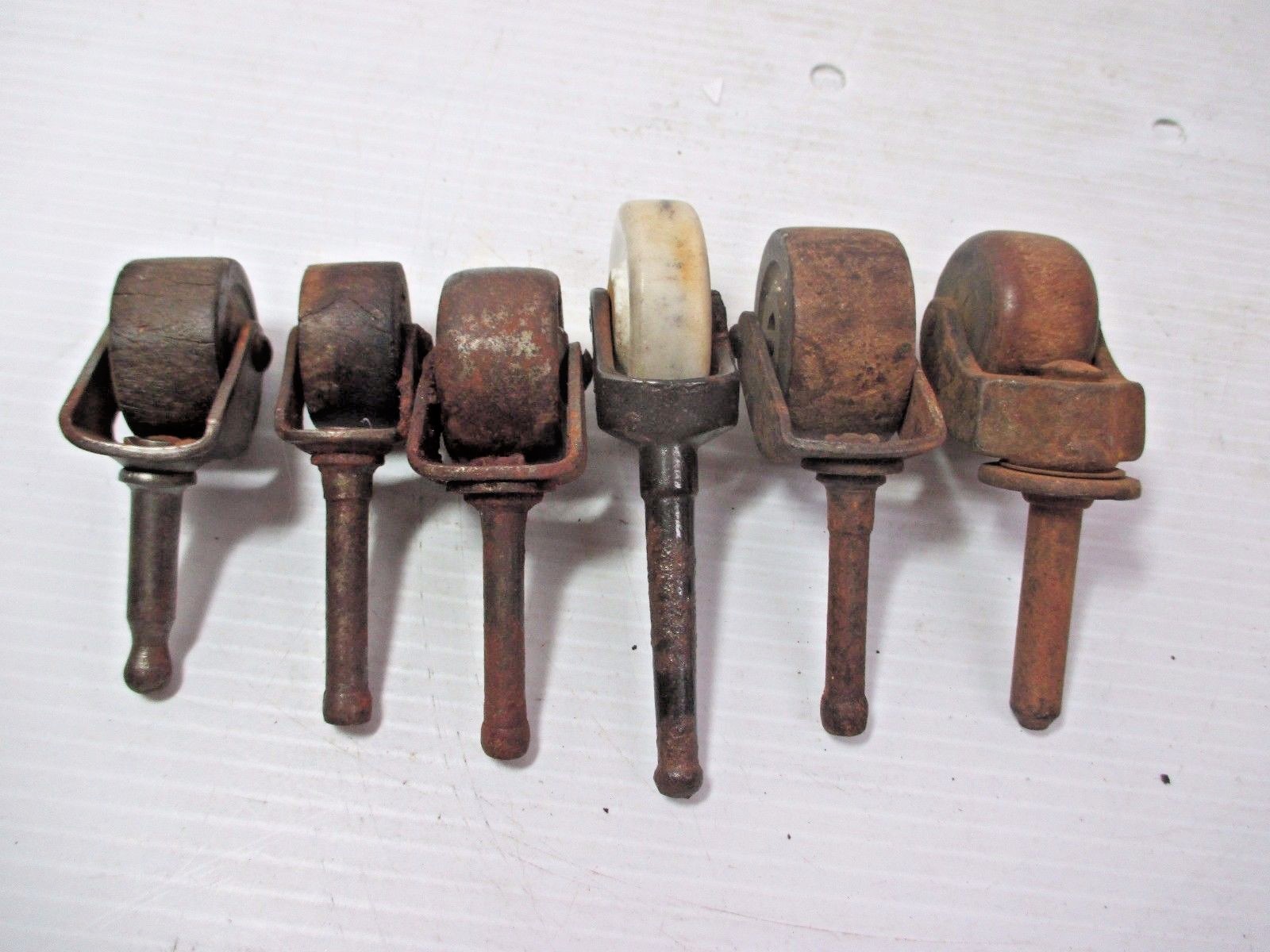 Lot of 6 Vintage Small Non-Matched Caster Wheels Wood, Metal, Porcelain