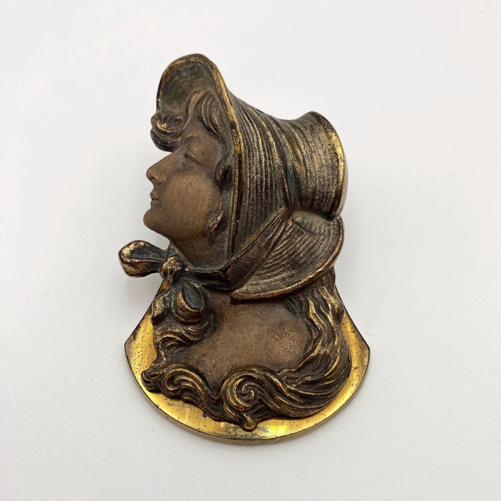 Antique Art Nouveau Cast Iron Bill Clip | Maiden Bust c1910