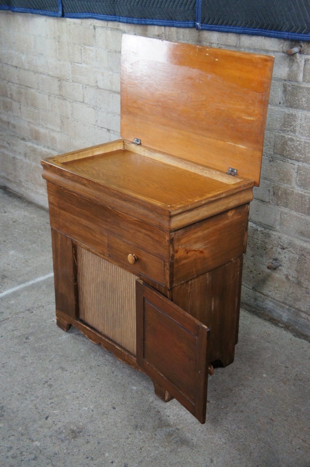 Early American Antique Pine Dough Box Bin Speaker Music Cabinet Trunk Chest