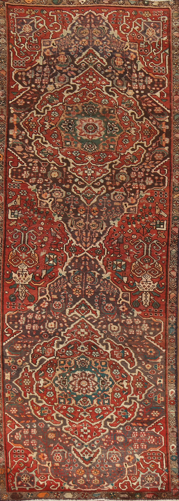 Vintage Rust Wool Hand-made Traditional Tribal Geometric Runner Rug 3×11 Carpet