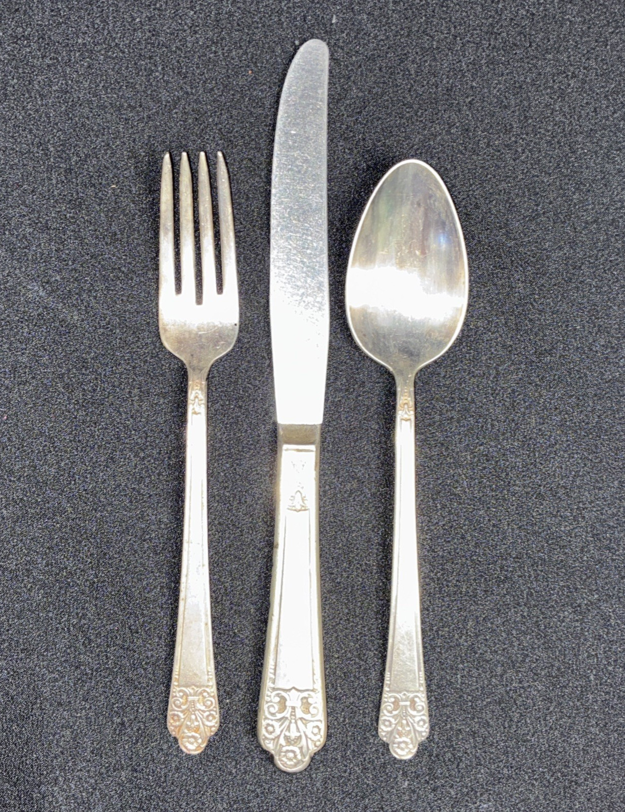 VTG Rogers DeLuxe Plate Precious Flatware Fork Knife Spoon 3 Pc Set Lot Silver