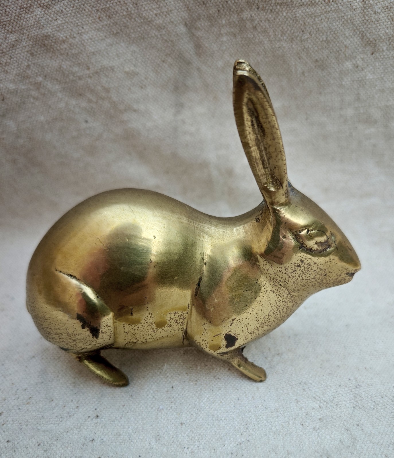 Vintage Brass Rabbit Bunny Figurine Sculpture 5″ Solid Heavy Cottontail Decor
