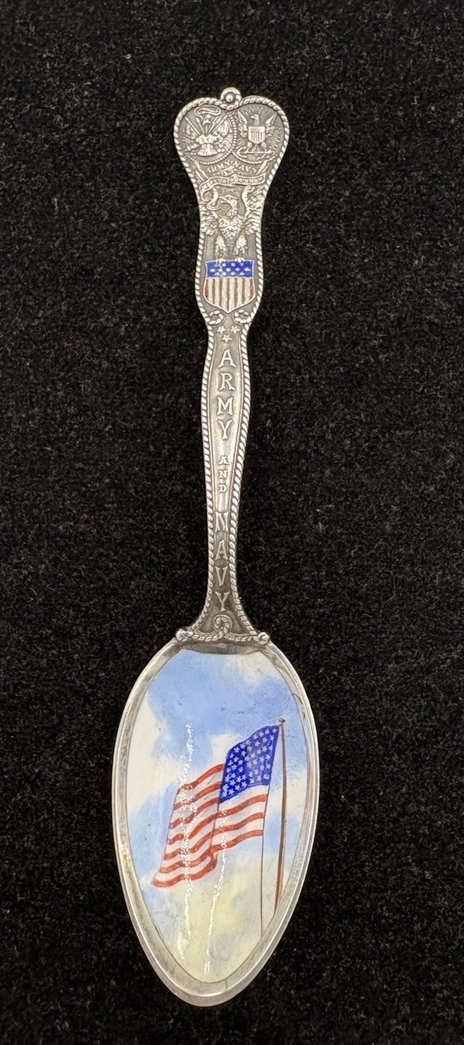 Army Navy Sterling Enamel Souvenir Spoon Gorham Flag Patriotic Collectible Rare