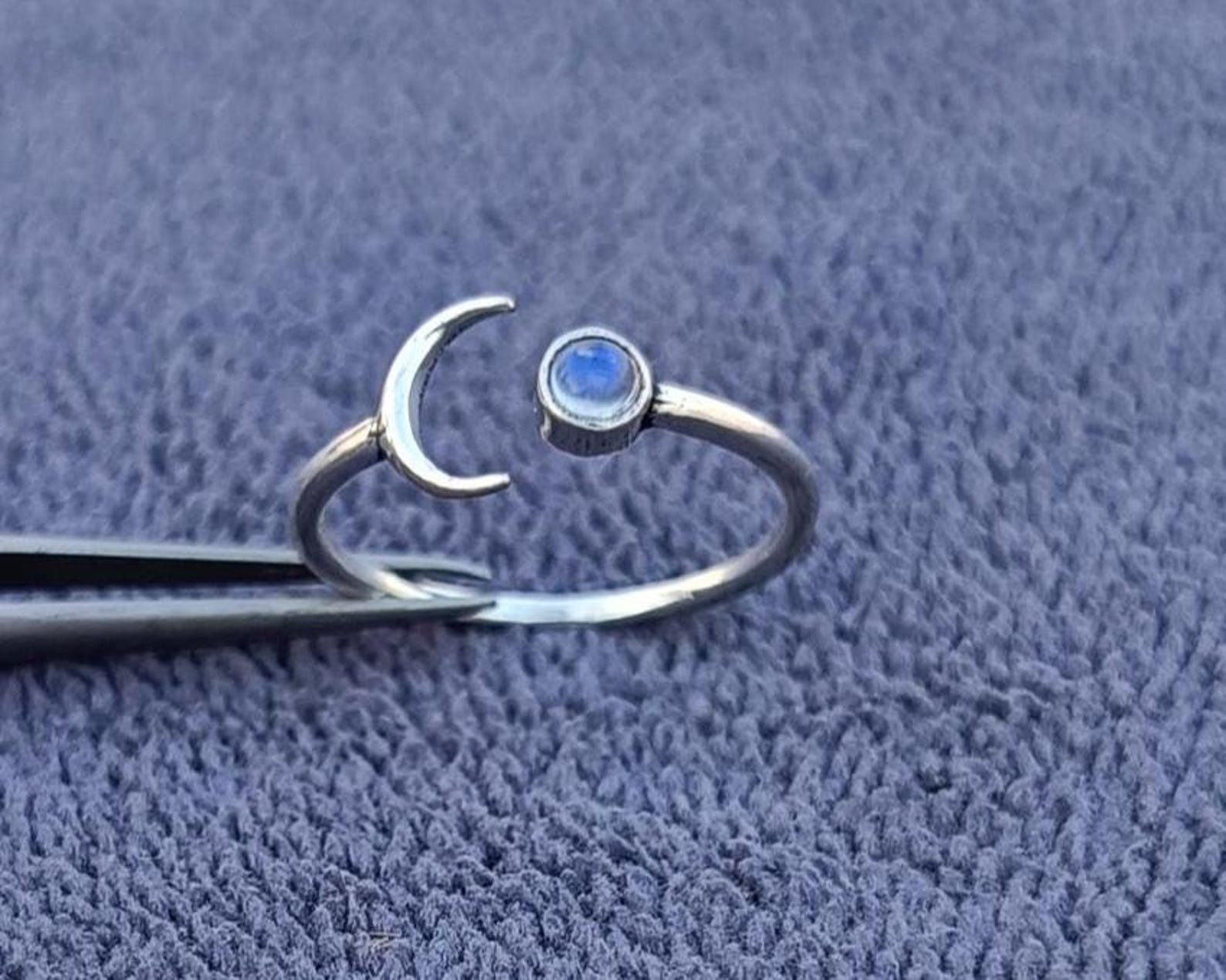 Moonstone Crescent Ring, Silver Plated Brass, Adjustable Boho Ring Jewelry Gifts