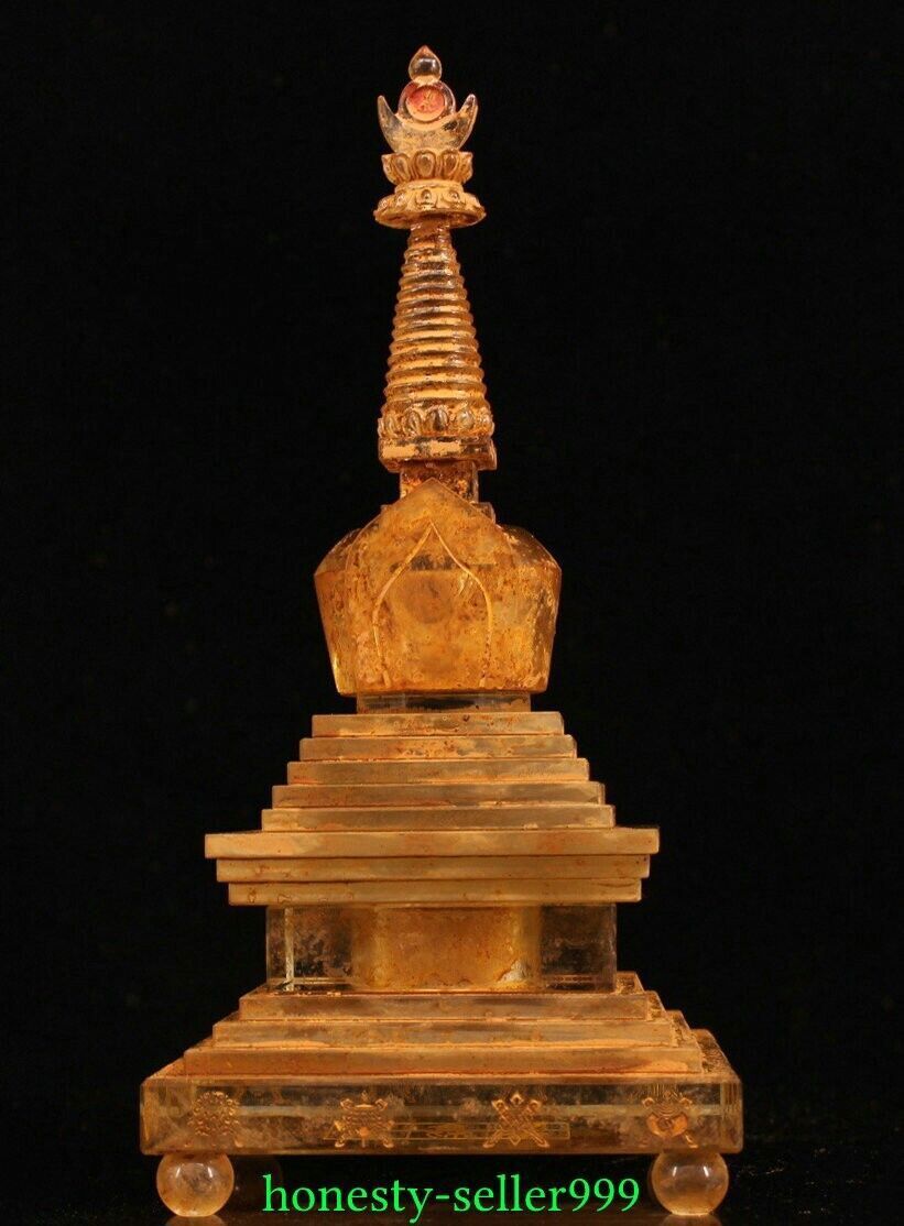 11″ Old Tibet Crystal Buddhism Buddhist Relics Stupa Pagoda Buddha Tower Statue