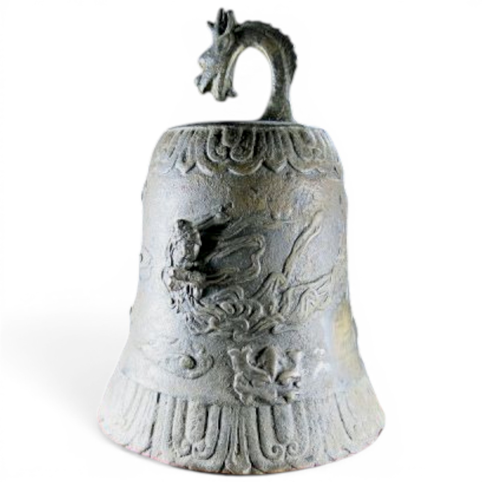 Japanese Antique Buddhist Bronze Bell Metal Ritual Sculpture Temple Bonsho 7.5in
