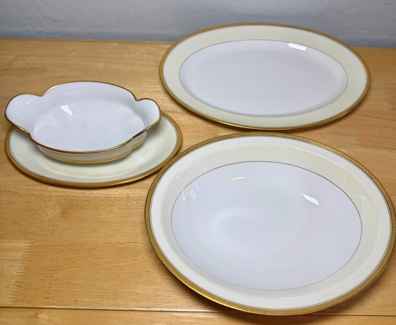 Antique Haviland Limoges France Serving Set Trio, Gold Rim Porcelain – PRISTINE!