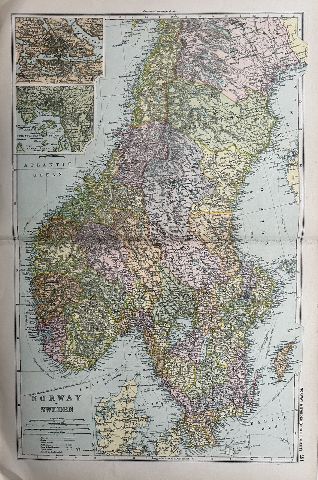 1902 Norway & Sweden Antique Map by G.W. Bacon over 120 Years Old
