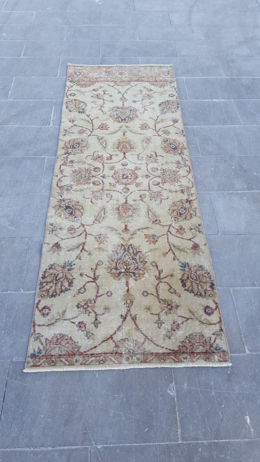 2.5×7 ft Vintage Turkish Runner Rug Wool Anatolian Handmade Hallway Oushak d