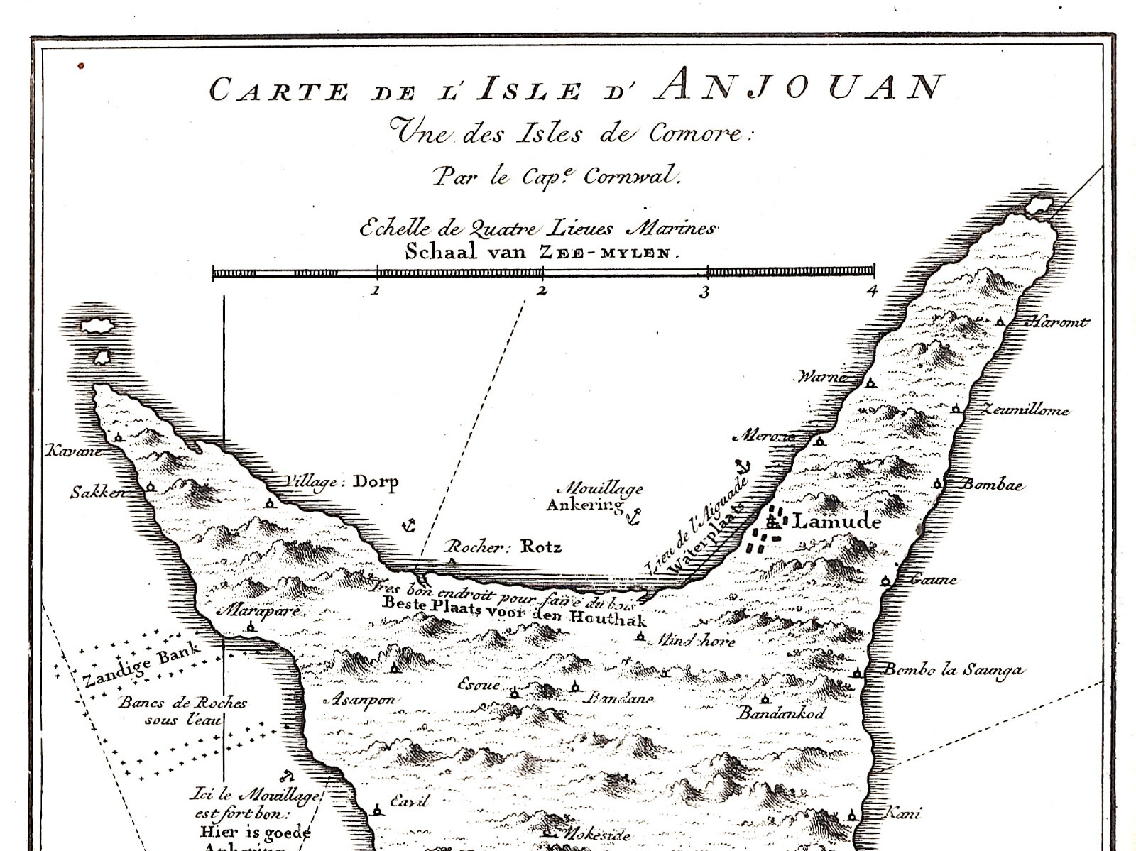 COMOROS ISLAND “Kaart van’t Eiland Anjuan” 1760 J. van der Schley