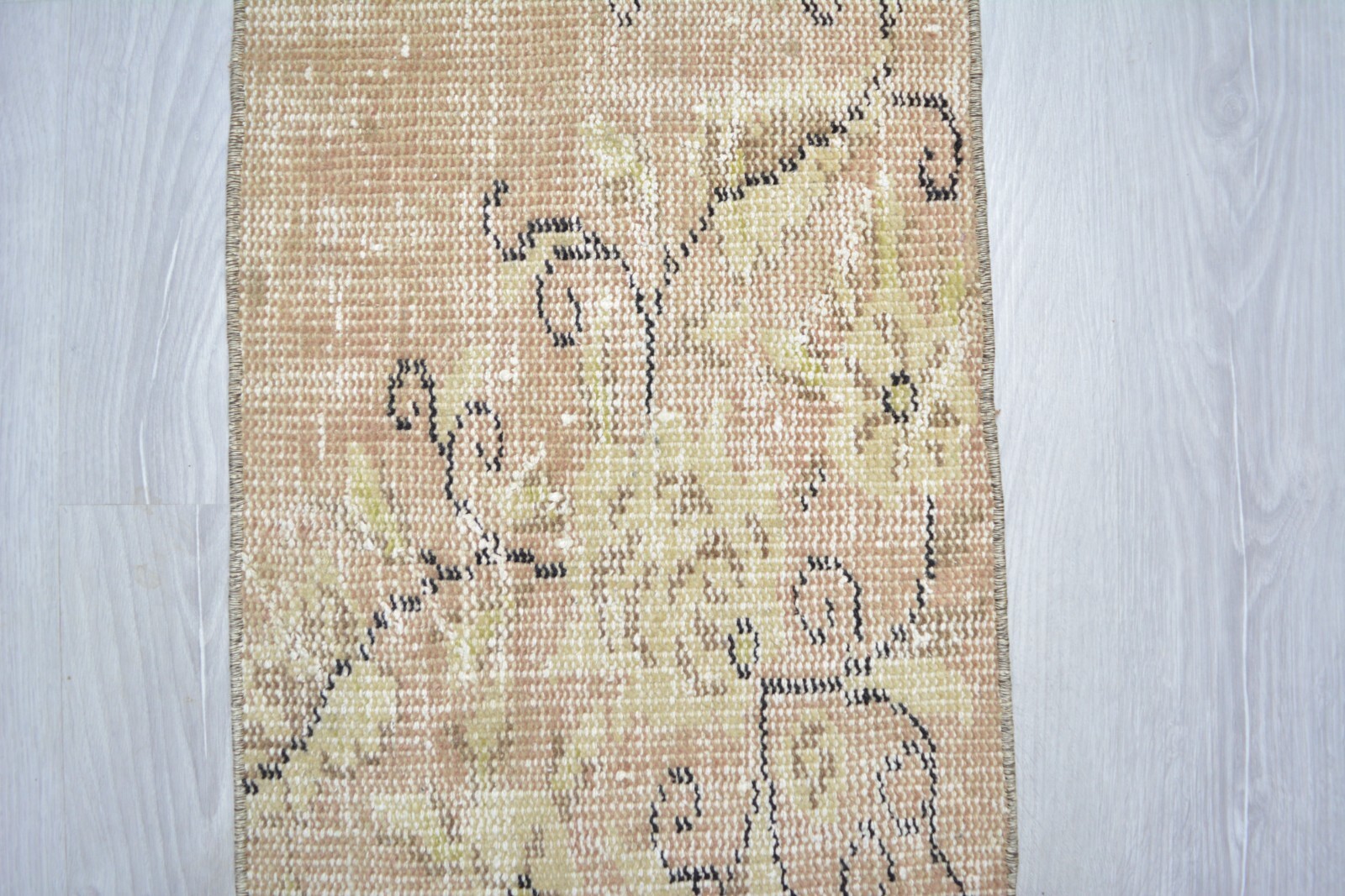 Beige Handmade Runner, 1.3×4.1ft, Small Antique Turkish Beige Entryway Runner,