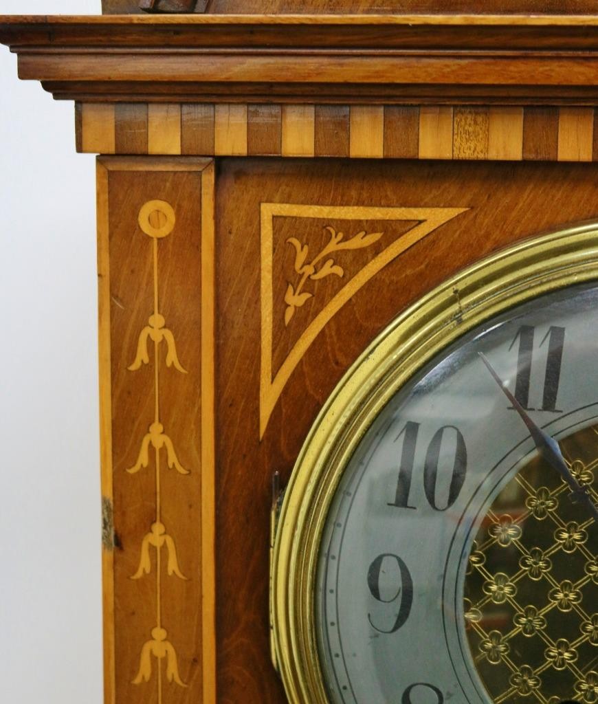 Rare Antique French 8 Day Inlaid Marquetry Mahogany Bracket Clock & Wall Bracket