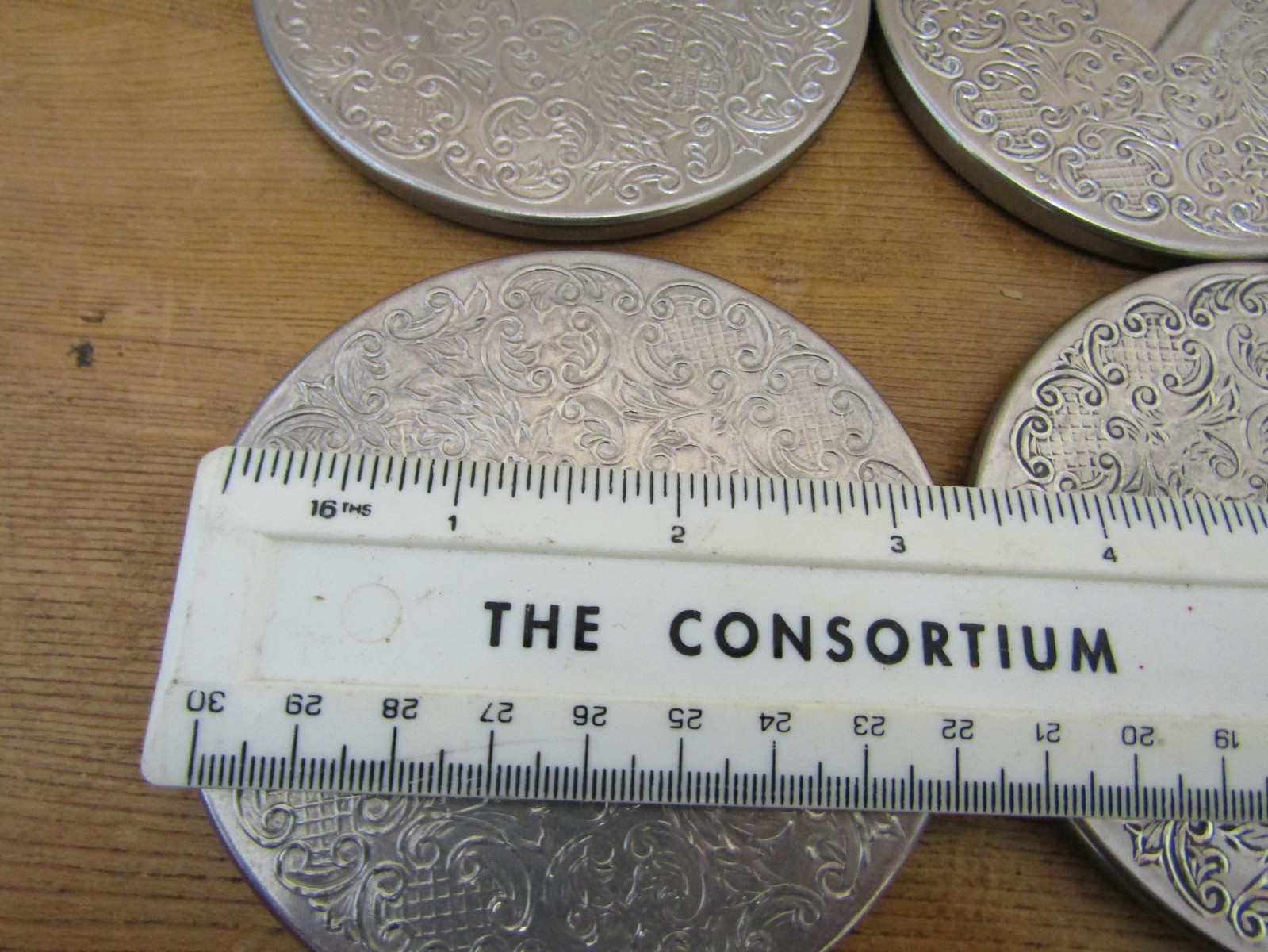 Vintage Set Of 6 SILVER PLATED DRINKS COASTERS uncleaned