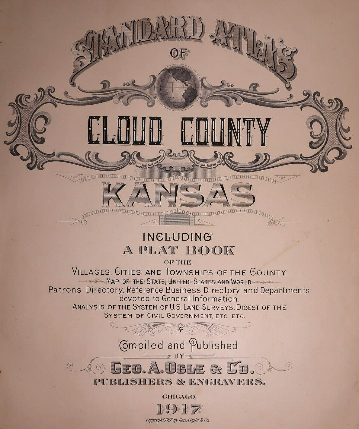 (Lg15x17) ~ 1917 Plat Map ~ ARION Township, CLOUD County, KANSAS ~ Free S&H