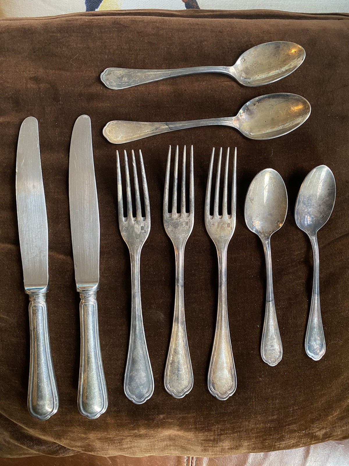 CHRISTOFLE SPATOURS FLATWARE SILVERPLATE 9 PCS Silver France Fork, Knife, Spoon