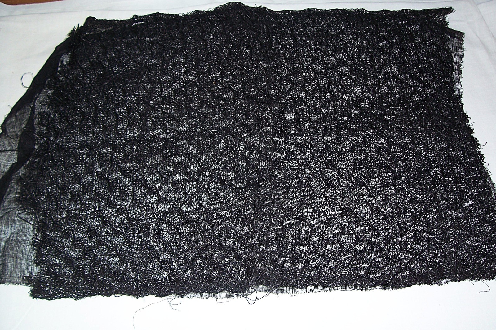 Antique Victorian Edwardian Coal Black Hand Made Lace with net backing Raffia?