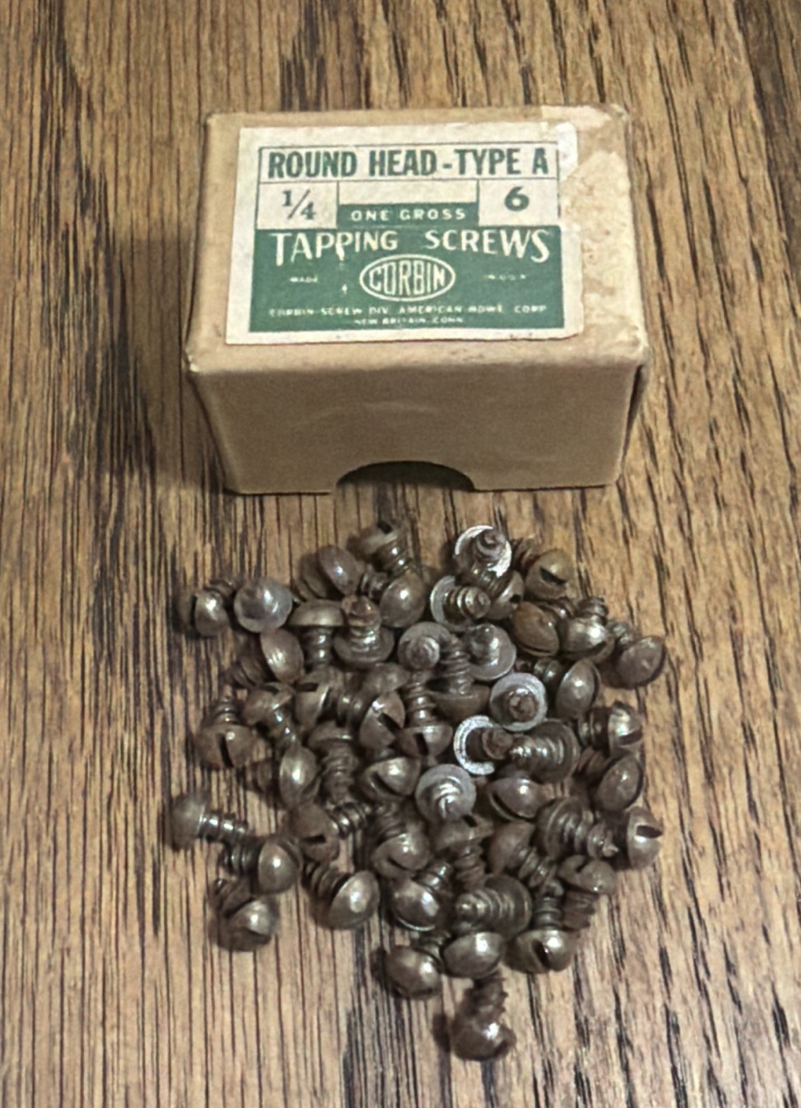 Antique 6 X 1/4” Slotted Round Head Tapping Screws American 50 In Box Free Ship