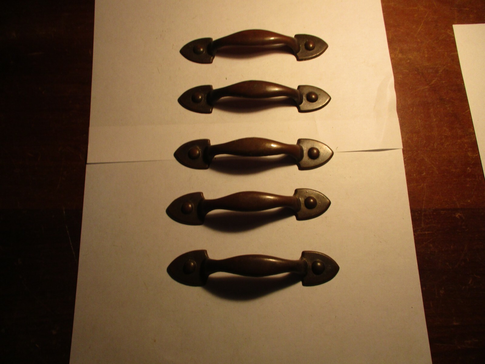 5-Vtg Mid Century Solid Brass Drawer Cabinet Pulls Hardware 5 1/2 Inches 3 CTC