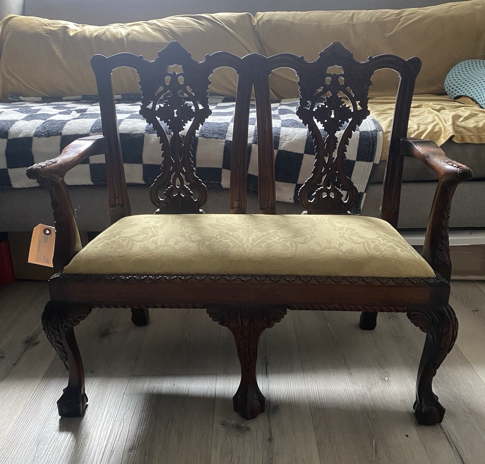 Antique victorian mahogany chippendale-style children’s loveseat (1870-1920s)