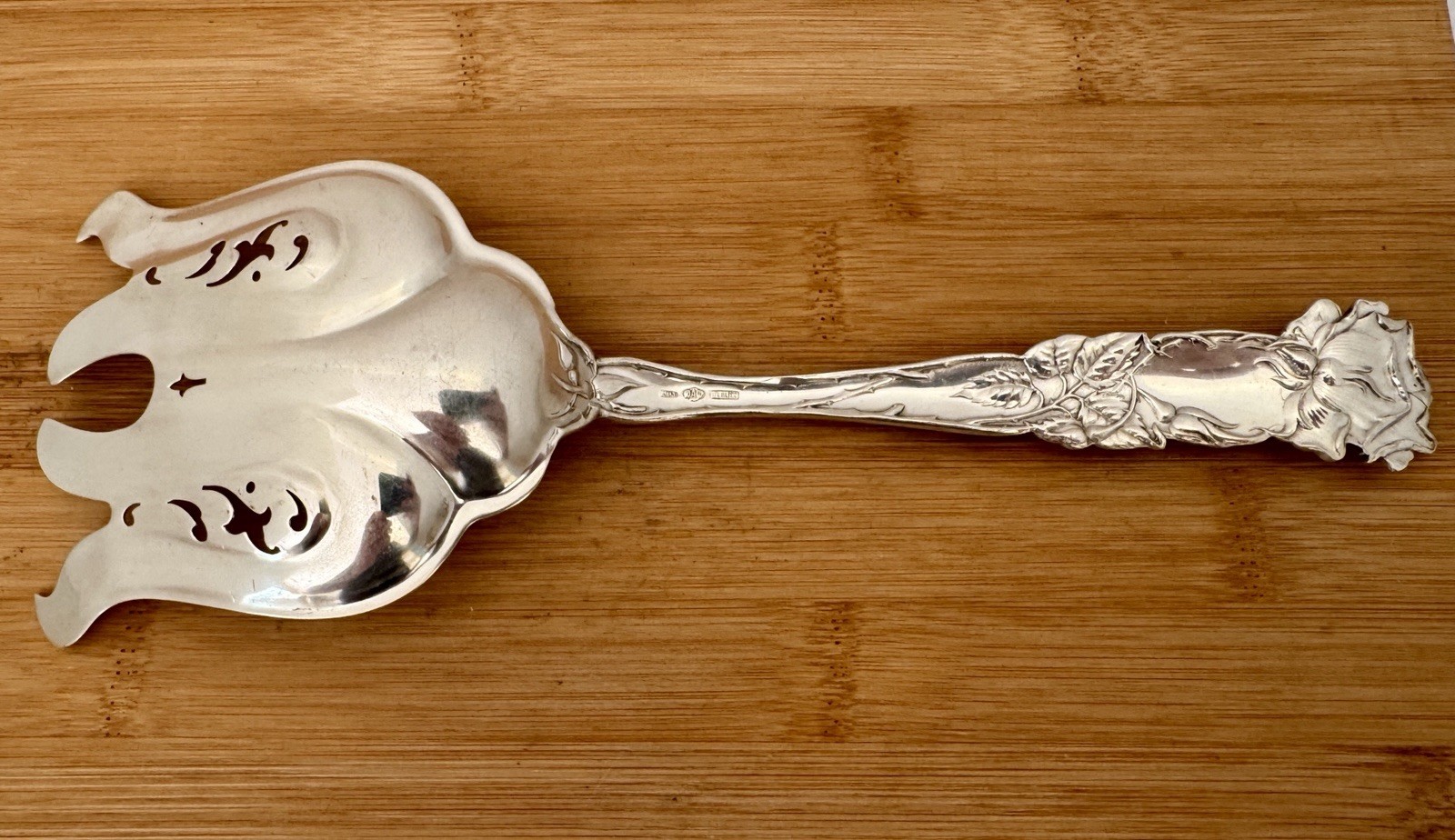 FINE STERLING ALVIN ART NOUVEAU BRIDAL ROSE PATTERN ASPARAGUS SERVING FORK 1903