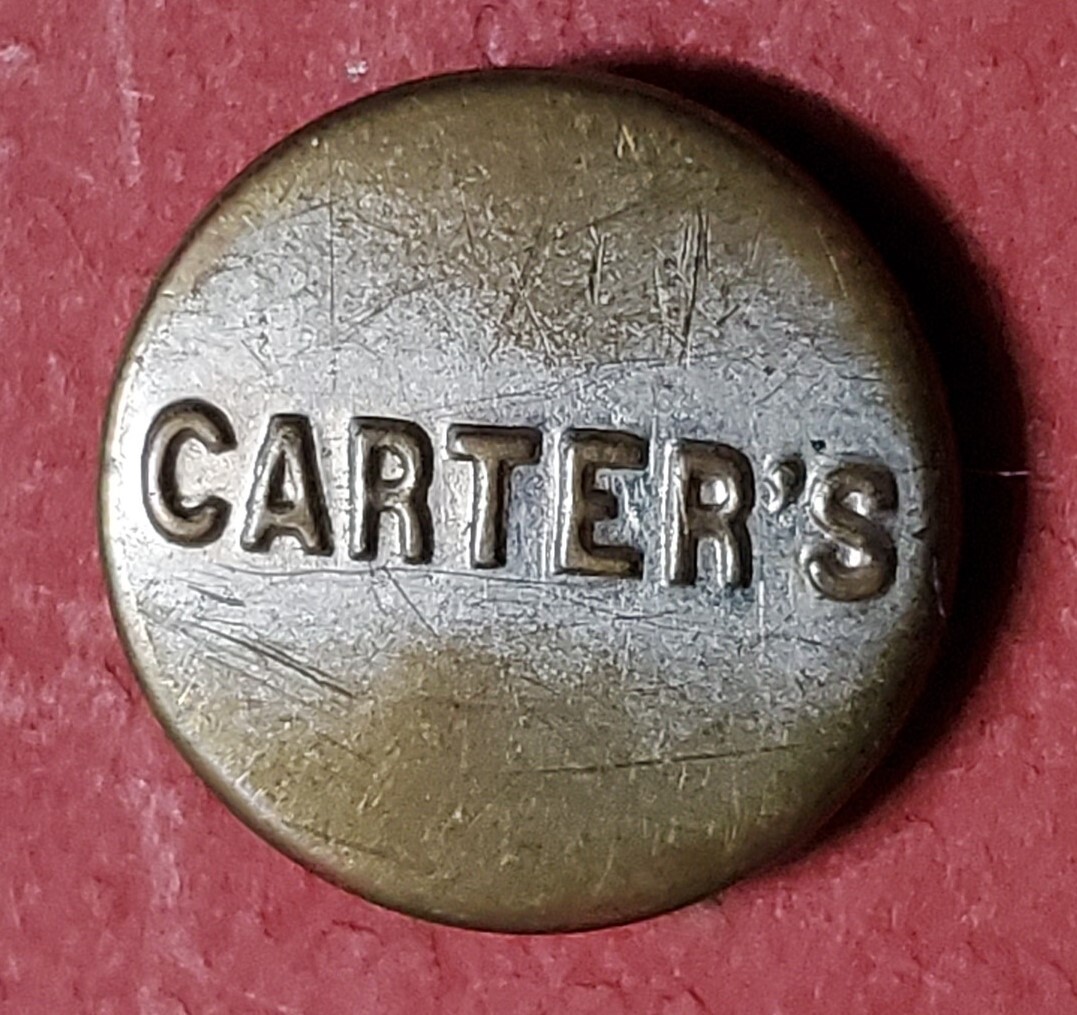 Bb plated Brass CARTER’S Antique Wobble Shank Overall BUTTON small 5/8″