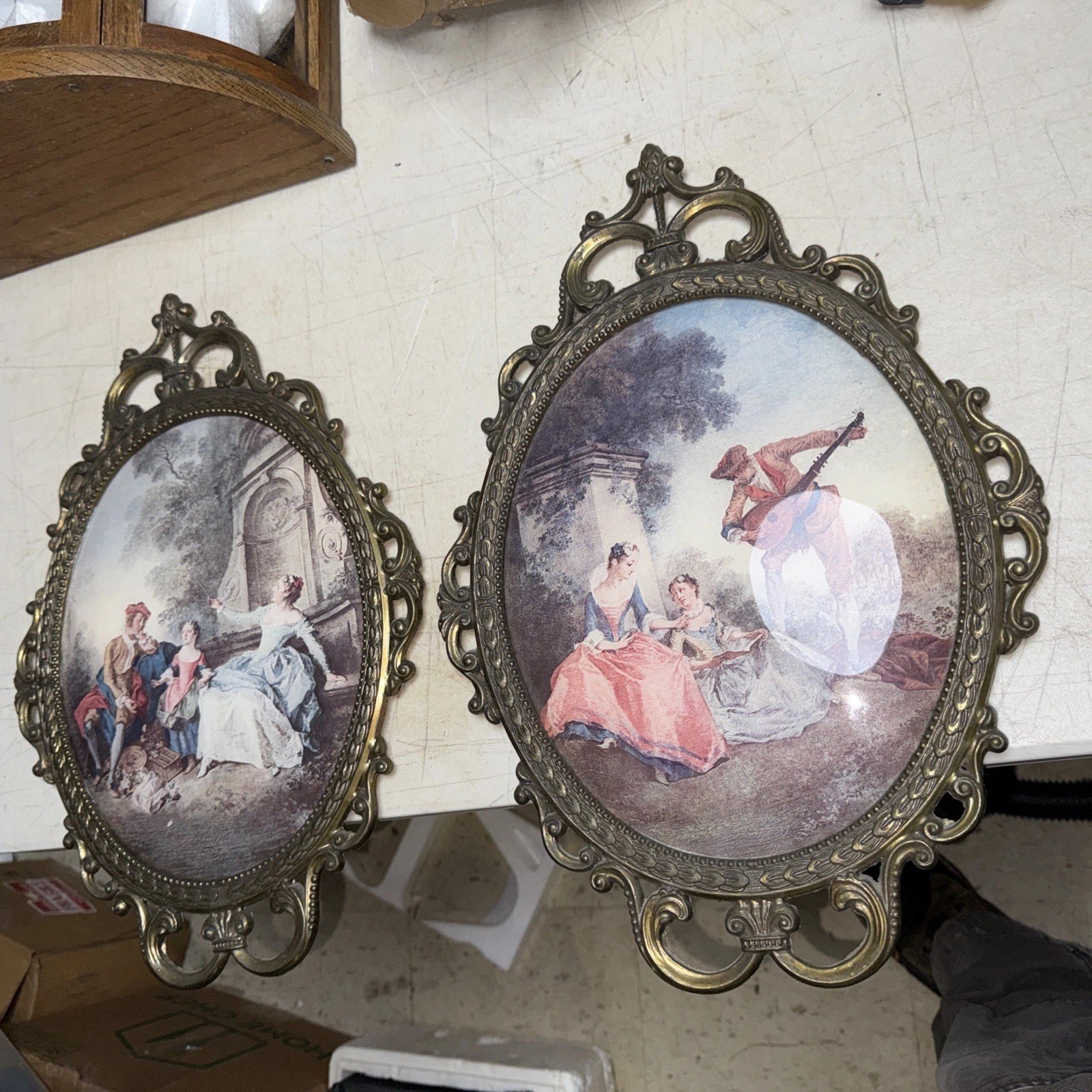 Romantic Gathering Party Art pair ornate Cast metal convex bubble glass