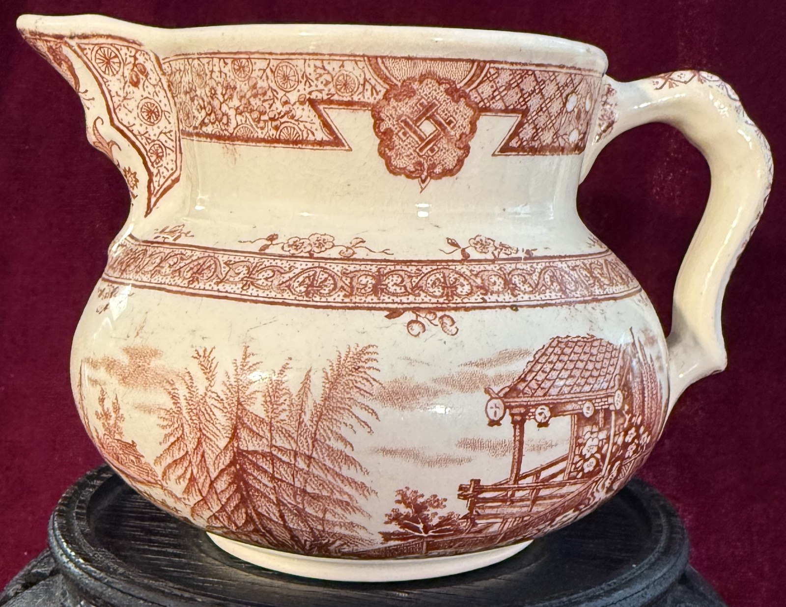 Thomas Furnival & Son Brown Transfer Mikado Cream Pitcher 10 OZ 1881