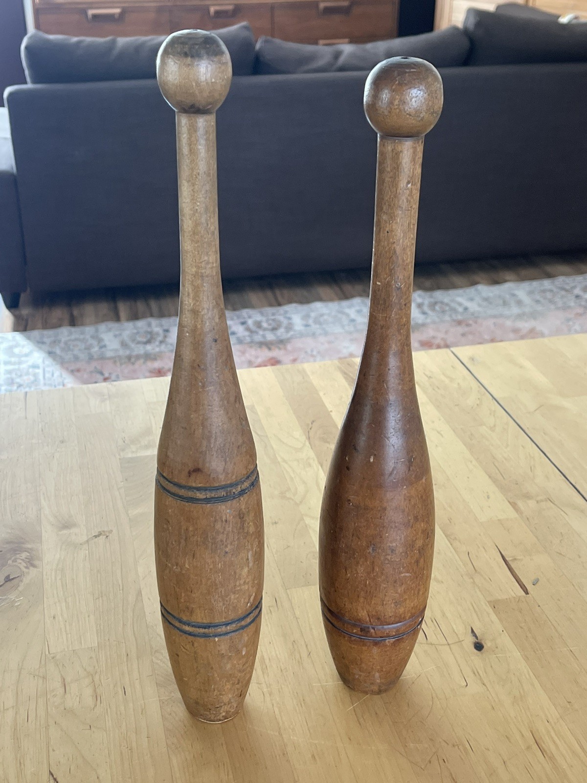 Vintage 1890s N.S.A.S. Co. Wood Indian Clubs Exercise Pin Stripe Gym Decor