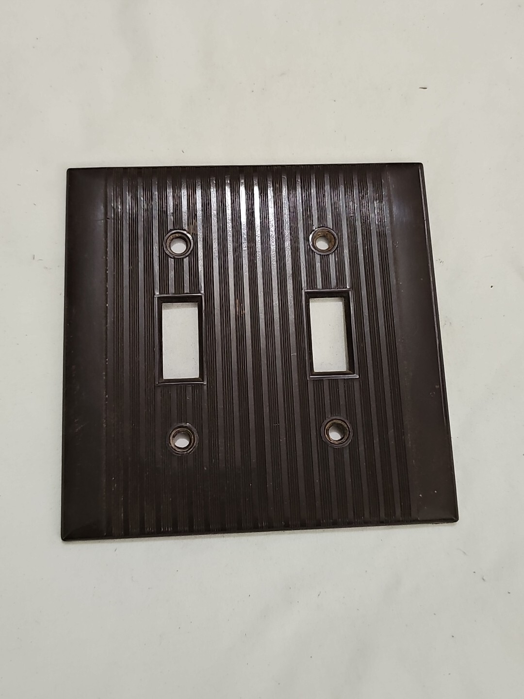 Vintage Brown Reliance Ribbed Bakelite 2 Gang Toggle Wall Plate Cover MCM DECO