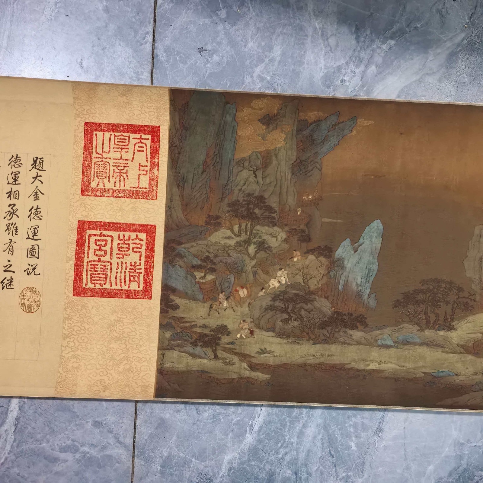 China Old long Scroll,painting scroll Qiu Ying’s Map of German Fortune