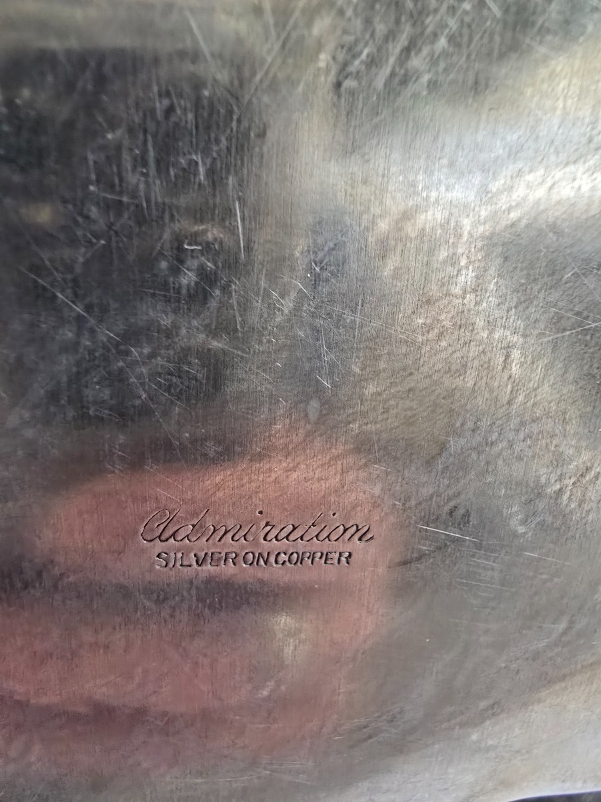 VTG Admiration Silver on Copper Handled Tray 16” Vintage Gallery Scroll Rim