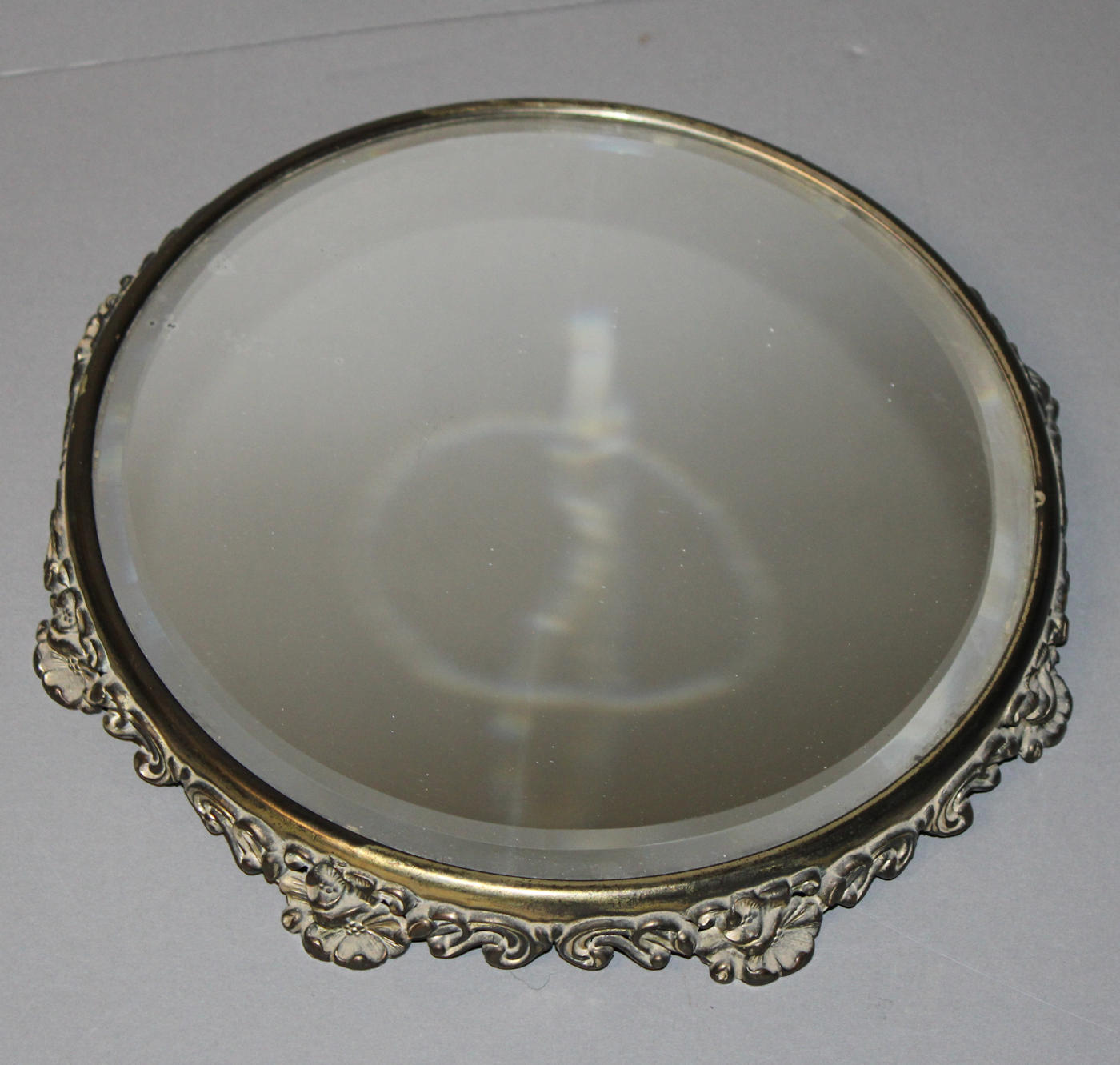 Antique Mirror Plateau with Scrolling Floral Feet